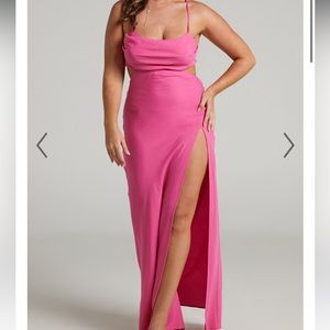 MIDI DRESS - CUT OUT COWL NECK DRESS IN HOT PINK